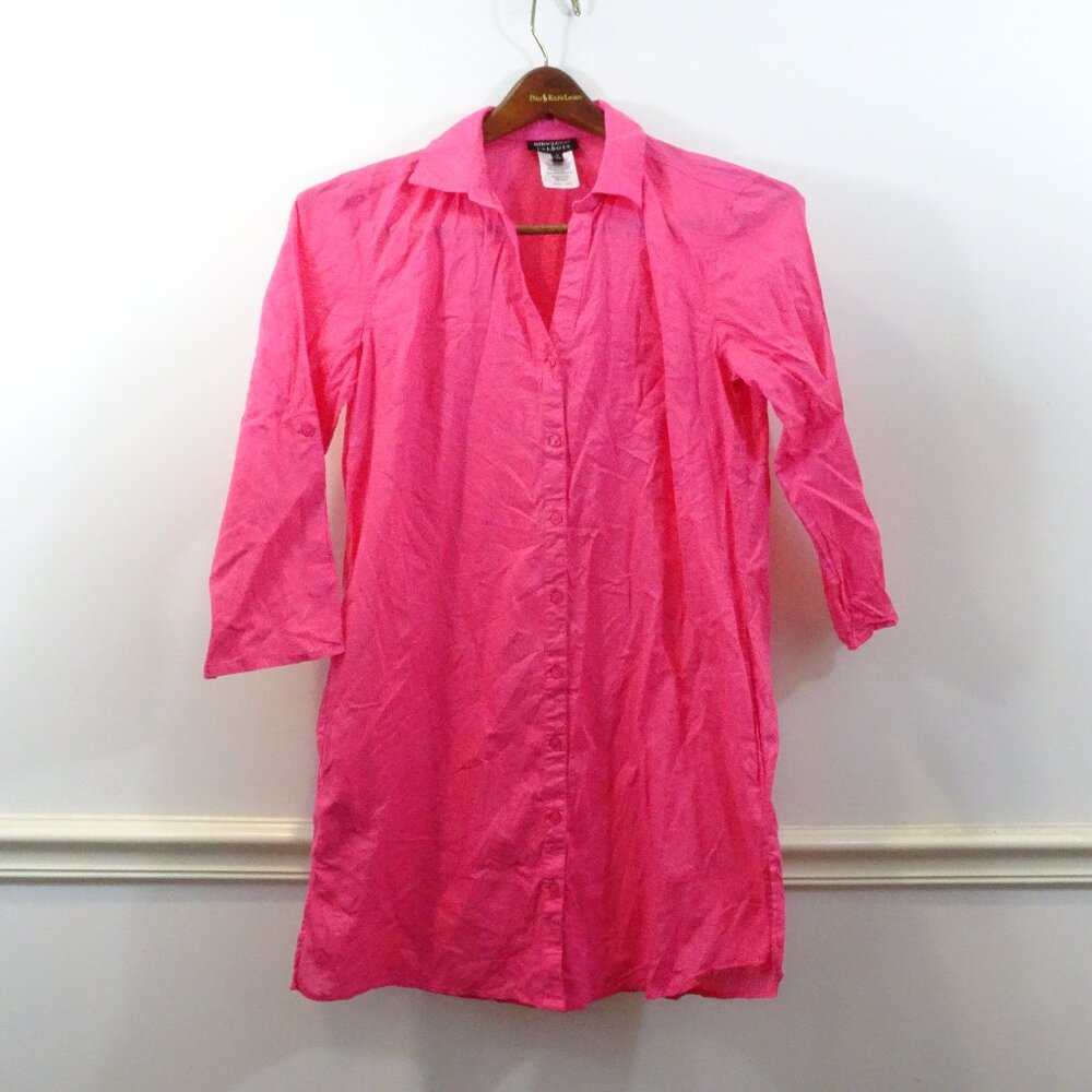 Miraclesuit x Talbots Shirt Womens Pink Long Sleeve Button Up Pockets Blouse S